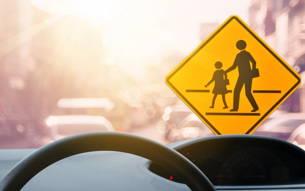 School zone warning sign.