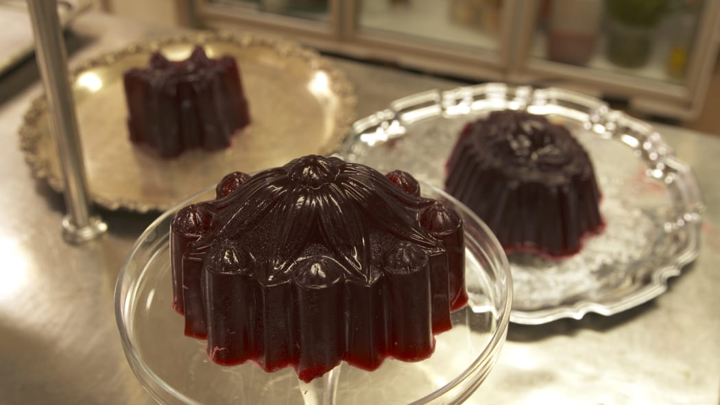 Chef Hamish Blair has been practicing for weeks to shape red wine jellies using Victorian moulds.