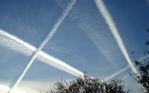 Contrails near Schiphol Airport, The Netherlands