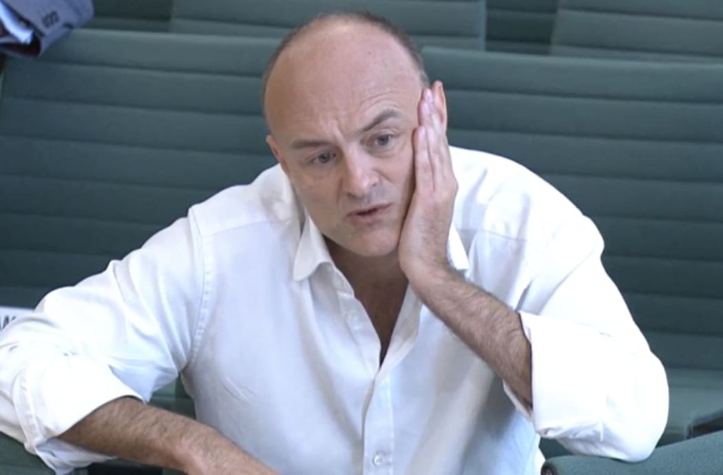 A video grab from footage broadcast by the UK Parliament's Parliamentary Recording Unit (PRU) shows former number 10 special advisor Dominic Cummings speaking at a committee hearing in Portcullis house in London on May 26, 2021.