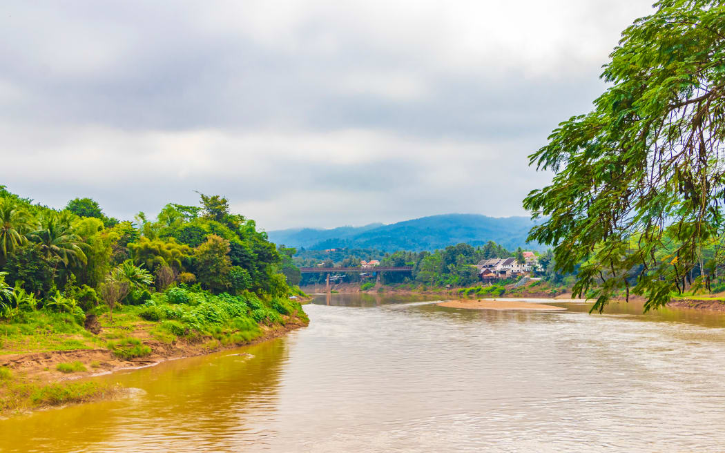 Panorama of the landscape Mekong river and Luang Prabang city in Laos world tour in Southeast Asia.