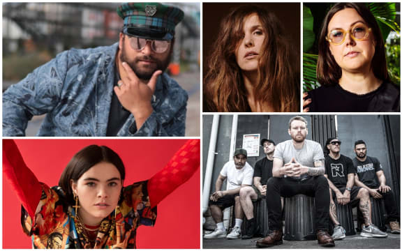 Clockwise from top left: Troy Kingi, Reb Fountain, Nadia Reid, L.A.B. and Benee