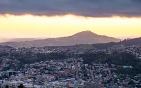 Beautiful cityscape after sunset. Nightlight. Dunedin, New Zealand.