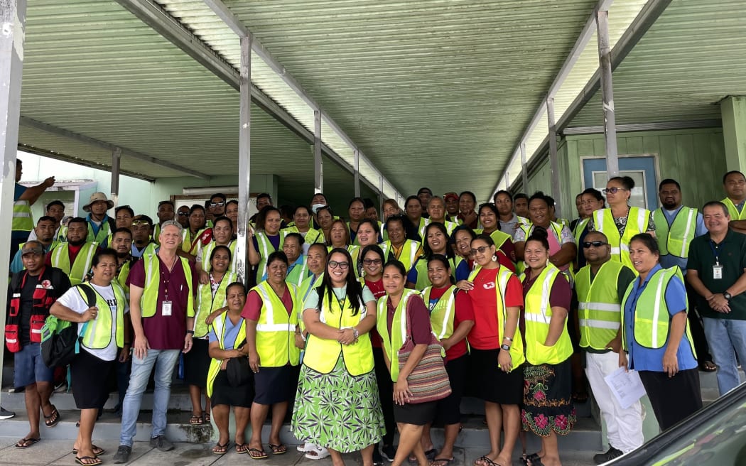 Ministry of Health and Human Services outreach vaccine teams gathered at the launch of their Covid vaccine program earlier in the week outside Majuro hospital.