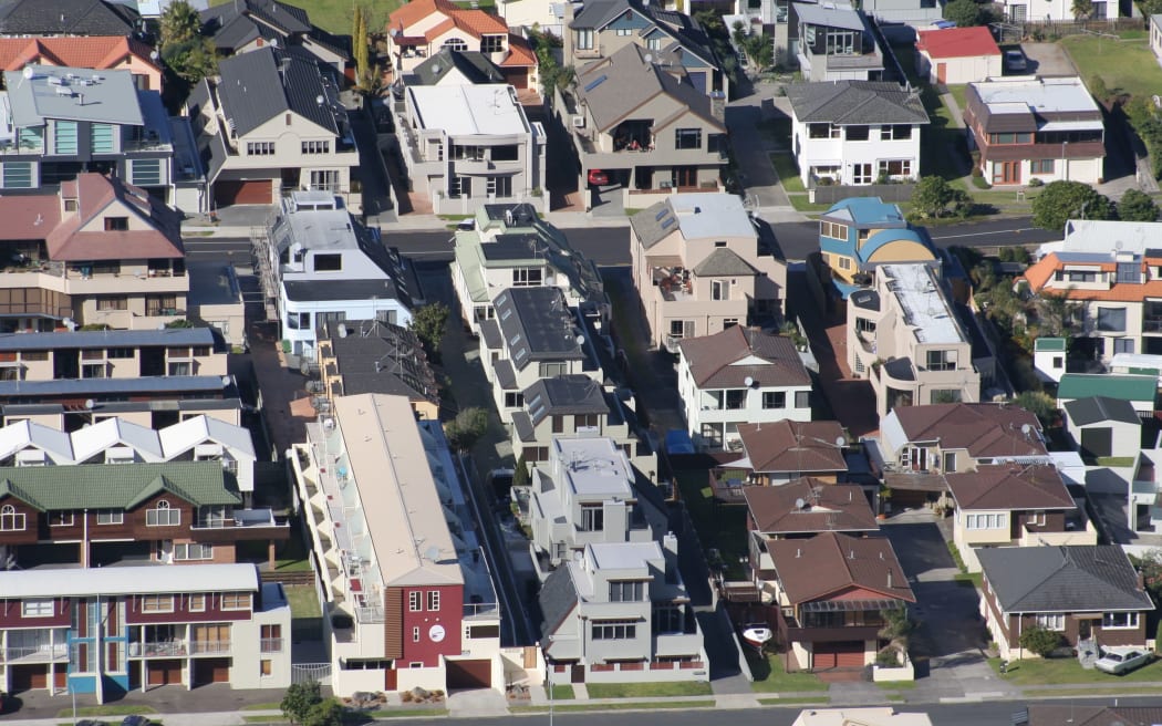 Aerial view of New Zealand houses at Mount Maunganui, Bay of Plenty, New Zealand