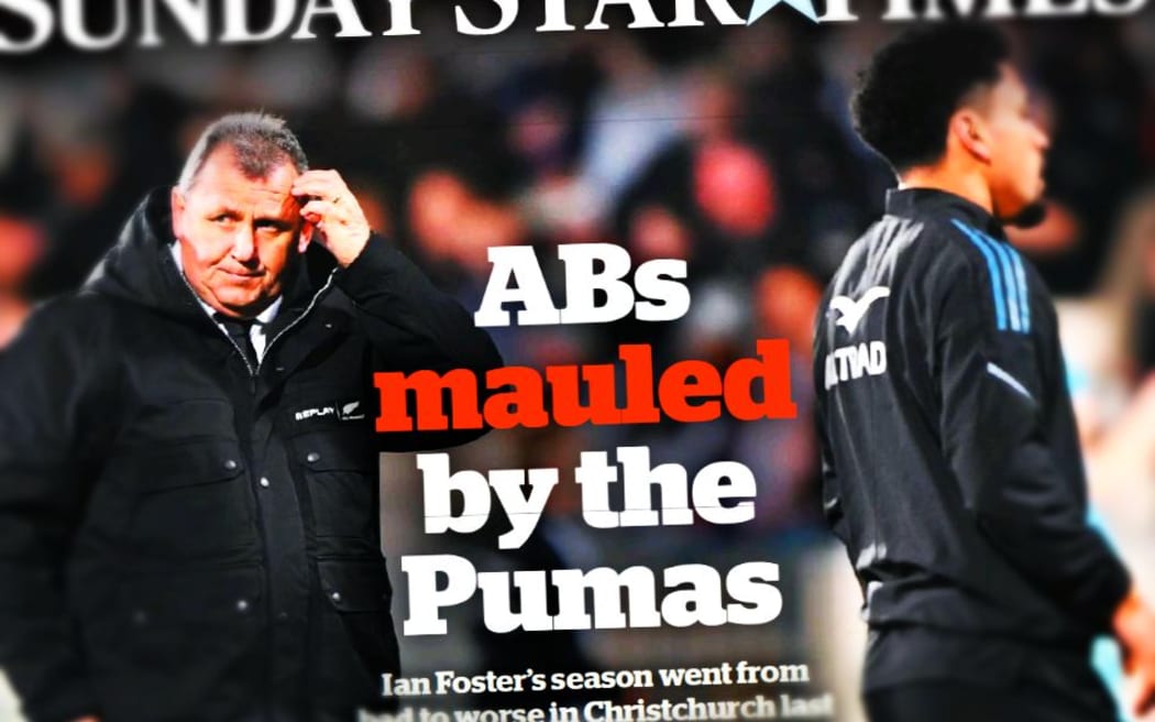 The Sunday Star Times front page reports that latest All Blacks' defeat.
