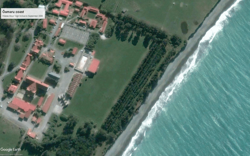 Waitaki Boys' High School's grounds are being swallowed by the sea, with up to a metre and a half now lost each year.
