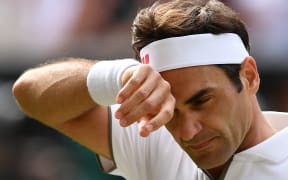 Roger Federer pictured after a point against Serbia's Novak Djokovic during the men's singles final at Wimbledon.