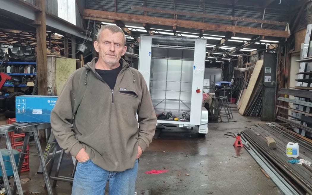 Hendrik Hofstee owner Chooks Pumping & Engineer, Egmont Village, is in cleanup mode after business affected by heavy rain.