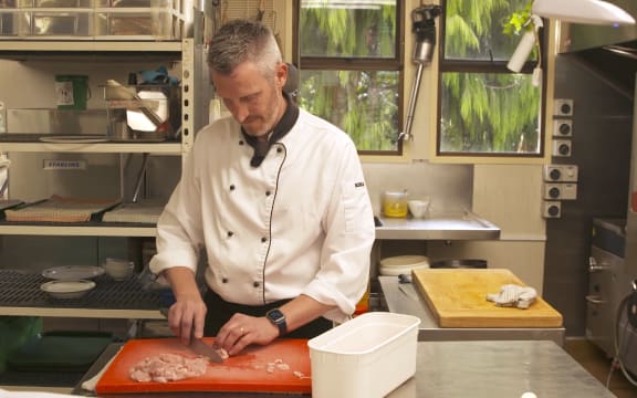 Head chef Hamish Blair hard at work in Larnach Castle's kitchen.