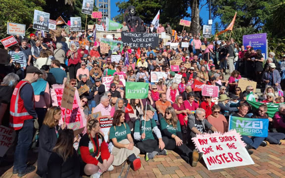 The pay equity protest in Nelson, Saturday, May 10, 2025.