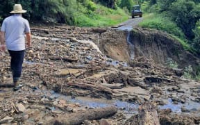 Damage in the Wairata Valley following torrential rain on 16 January that brought down slips on SH2, closing the Waioweka Gorge.