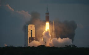 The United Launch Alliance Delta 4 rocket carrying NASA's first Orion takes off from its launchpad in Cape Canaveral, Florida.