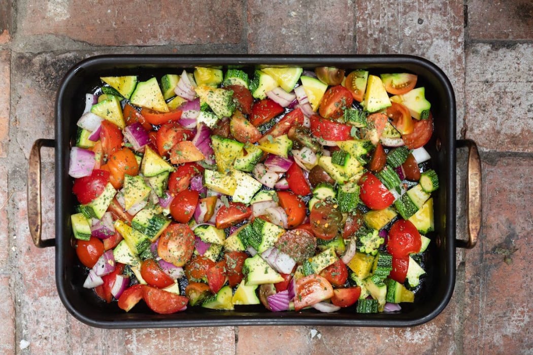 Oven roasted ratatouille with basil oil