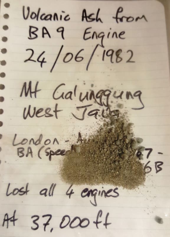 Ash from the engine of BA flight 9, which flew through a cloud of volcanic ash.