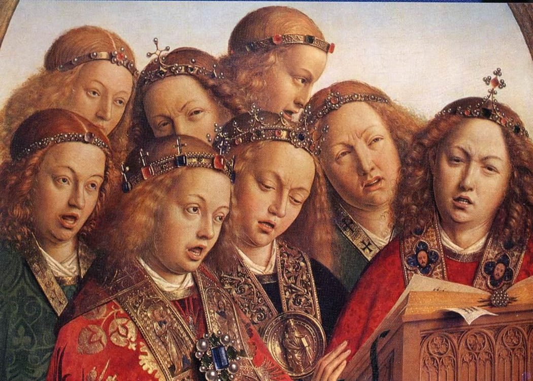 The Ghent Altarpiece: Singing Angels (detail) - Jan van Eyck (between 1427 and 1429)