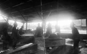 Timber saved from German dugouts is prepared for future use by the NZ Tunnelling Company.
Royal New Zealand Returned and Services' Association: New Zealand official negatives, World War 1914-1918. Ref: 1/2-012987-G. Alexander Turnbull Library, Wellington, New Zealand