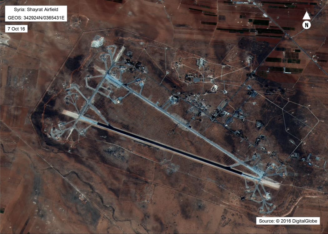 This image released by the US Department of Defense, shows the Shayrat airfield in Syria on 7 October, 2016.