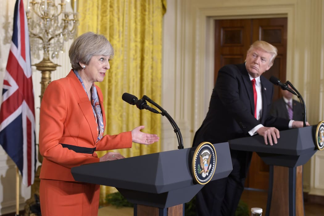 Britain's Prime Minister Teresa May at a joint press conference with US President Donald Trump.