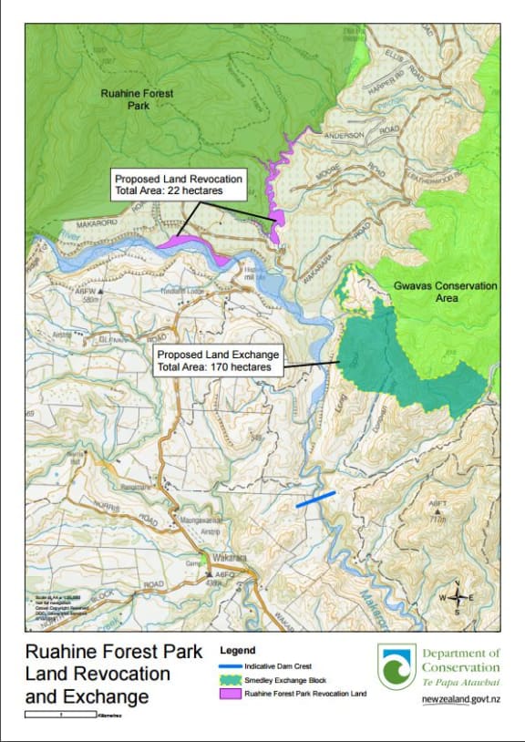 A DOC image showing the land to be exchanged to make way for the Ruataniwha Dam in Hawke's Bay.