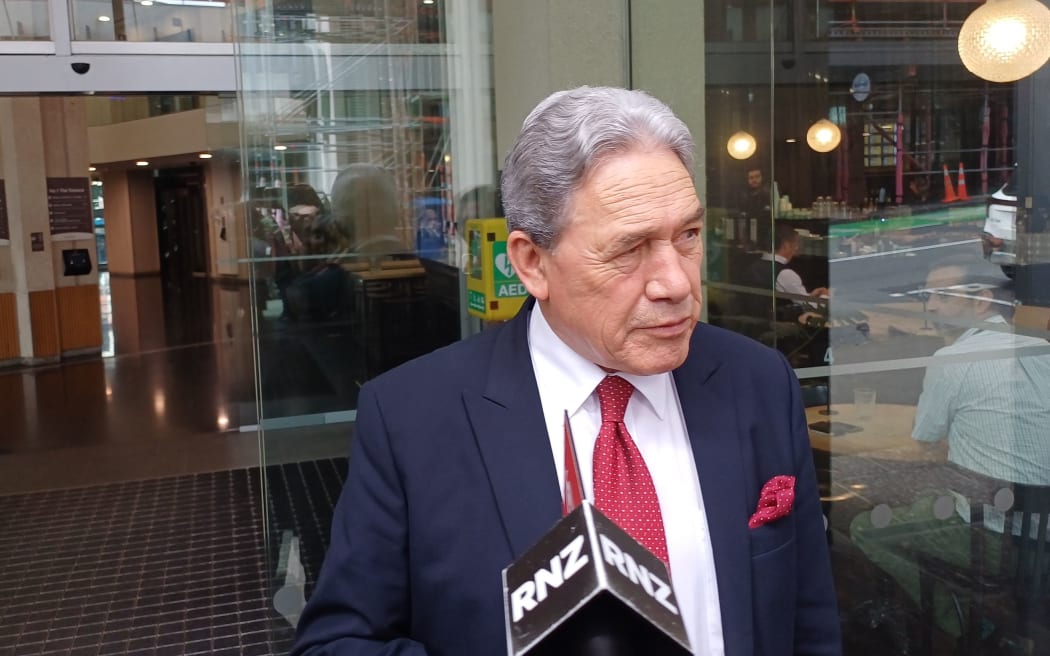 Winston Peters outside Treasury