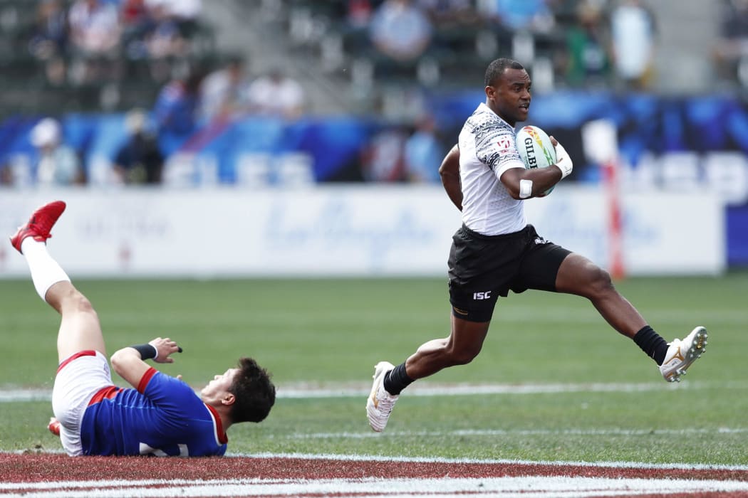 Fiji's Aminiasi Tuimaba in space during the 2020 Los Angeles Sevens.