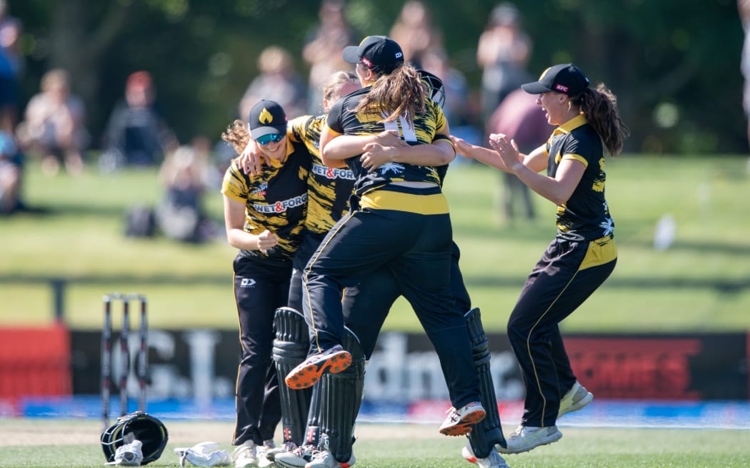 The Wellington Blaze celebrates winning the Super Smash Grand Final, 2026.