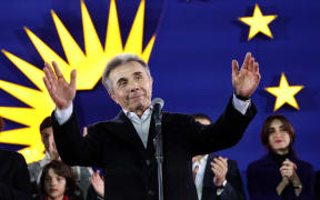 Georgian oligarch and founder of the ruling Georgian Dream party Bidzina Ivanishvili gives a speech during a gathering at the party's headquarters after exit polls were announced during parliamentary elections in Tbilisi on October 26, 2024. (Photo by Giorgi ARJEVANIDZE / AFP)