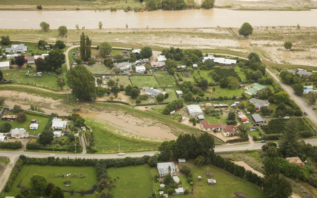 Flooding seen from the air just outside of Te Karaka, near Gisborne.