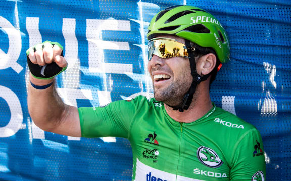 Mark Cavendish after winning stage 13 of the 2021 Tour de France and drawing level with Belgian great Eddy Merckx with 34 Tour victories.