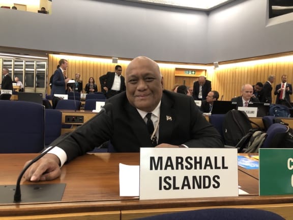 Marshall Islands Ambassador to IMO albon Ishoda at the MEPC 80 in London. 3 July 2023.