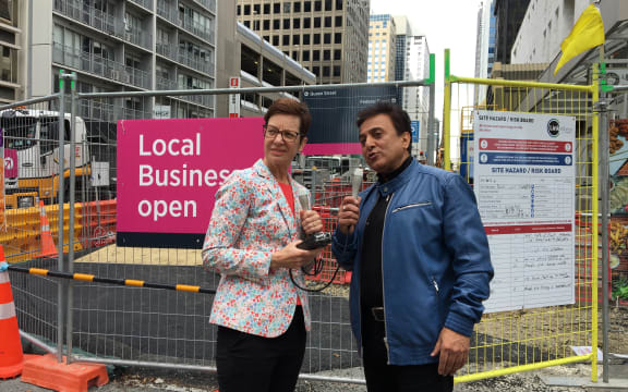 The Detail's Sharon Brettkelly and Albert Street business owner Sunny Kaushal.