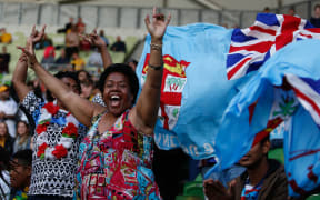 Fijian rugby fans celebrate