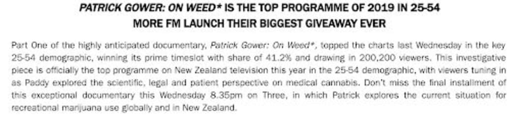MediaWorks only listed On Weed viewers aged 25-54.