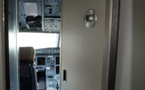 A close-up of an armoured security door to an Airbus cockpit (file photo).