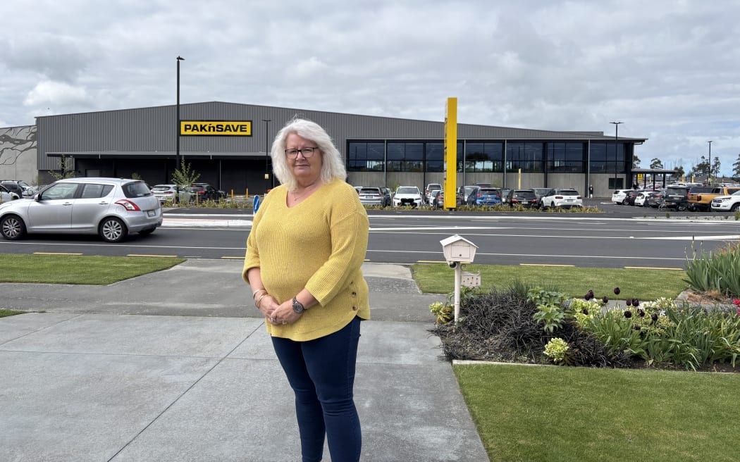 When Sandy Campbell and her husband Paddy bought land on Levi Rd 14 years ago, they were surrounded by farms and open fields, and told the area across the road would remain as green belt. Now they're unwilling neighbours to the South Island's largest supermarket