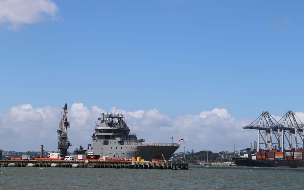 The HMNZS Manawanui leaving from Devonport Naval Base to provide supplies to the East Coast after Cyclone Gabrielle caused widespread flooding isolating some communities there.