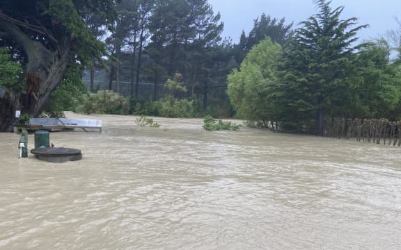 Flooding at Herbertville Campground on the Tararua District Coast, in the Manawatū-Whanganui region.