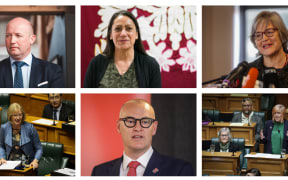 MPs retiring from parliament in 2023 (clockwise from top left), National's David Bennett, Labour's Poto Williams, Green MP Eugenie Sage, Green MP Jan Logie, Labour's David Clark and National's Jacqui Dean.