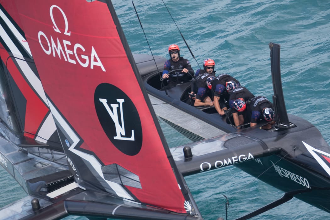 Peter Burling at the helm as Team New Zealand race to victory over Artemis. America's Cup Bermuda 2017 - Louis Vuitton America's Cup Challenger Playoffs final, Day 3/