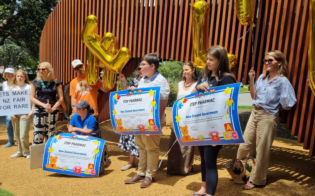 Protesters appeared at Parliament today to protest a review of how children's cancer medicine is funded.