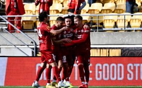 Luka Jovanović of Adelaide celebrates after scoring a goal during the A-League Men - Wellington Phoenix v Adelaide United at Sky Stadium, Wellington, New Zealand on Saturday 11 January 2025.                                                                    
Copyright photo: Masanori Udagawa /  www.photosport.nz