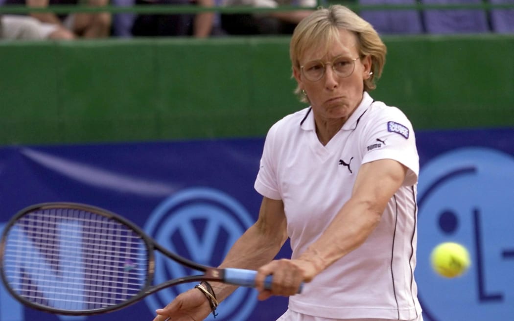 American tennis legend Martina Navratilova, 43, returns a backhand 23 May 2000 during the Madrid tennis open.