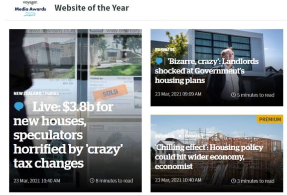 The homepage of nzherald.co.nz following Labour's housing announcement.