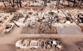 A burnt-out suburb in California hit by the wildfires.