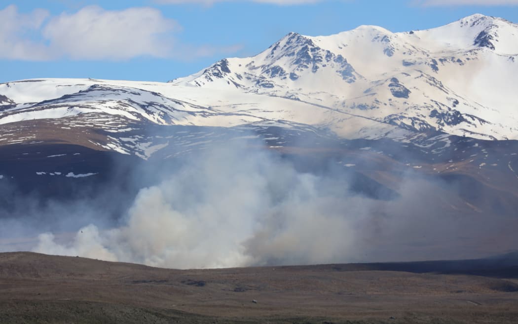 An image of a large scrub fire burning at the Tekapo Military Training Area on 22 October 2024.