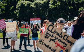 People gathered outside parliament for the School Strike 4 Climate on 26 January, 2021.