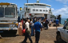 A bus ferry in dock at Nabouwalu Jetty