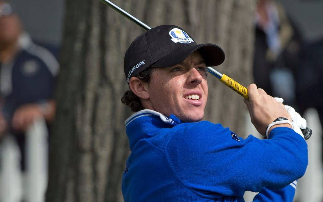 Rory McIlroy playing for Europe in Ryder Cup.
