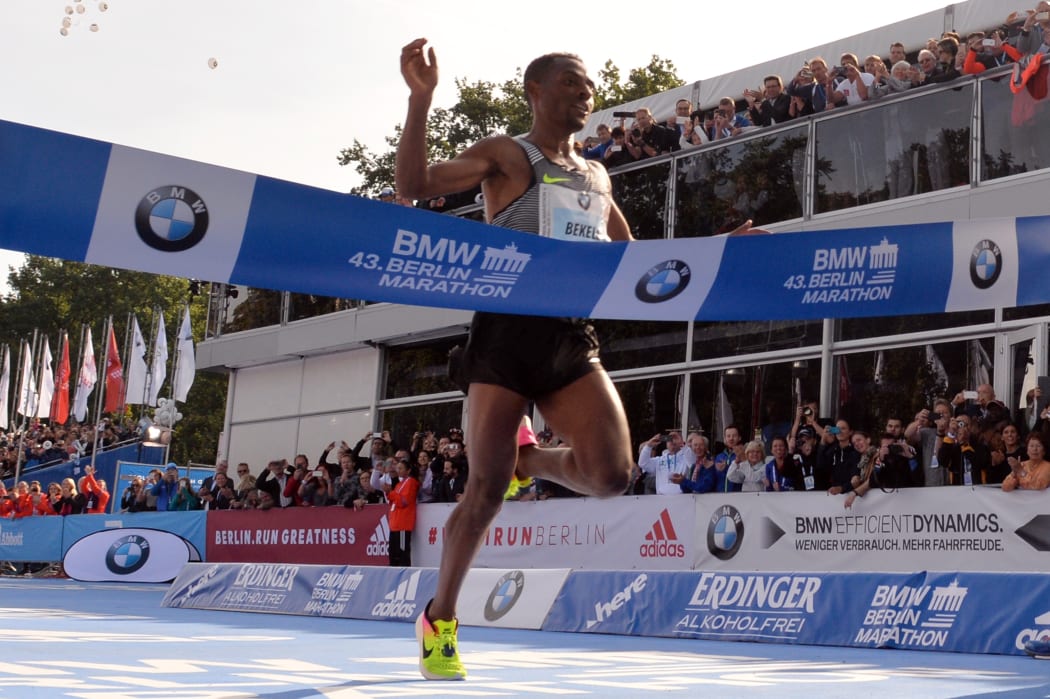 Ethiopian Kenenisa Bekele wins the race during the 43rd Berlin Marathon in Germany, September 25, 2016.